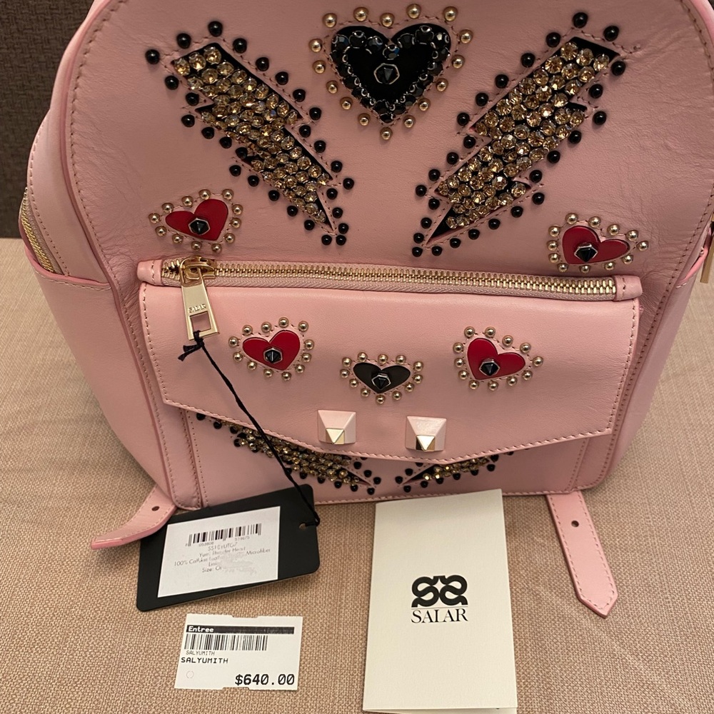 SALAR Milano Mini Backpack- Yumi Thunder Heart Pink 100%Calfskin - 1-of-a-kind!